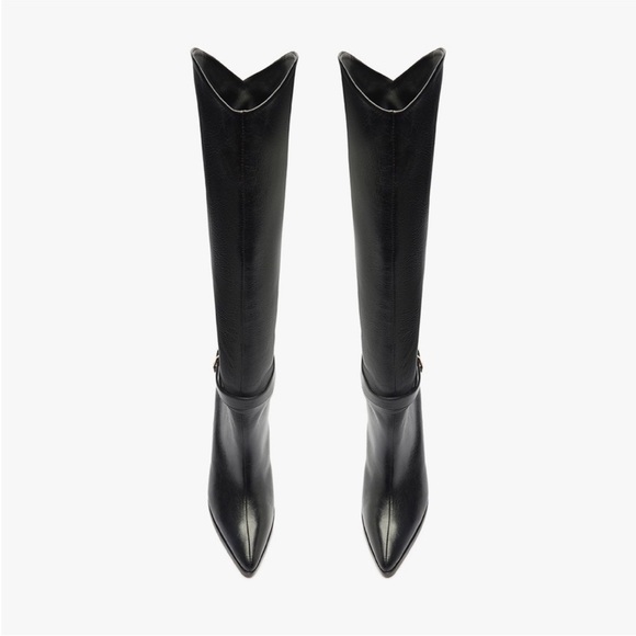 New Schutz Black Leather Knee-High Boots 10.5 - Picture 2 of 7